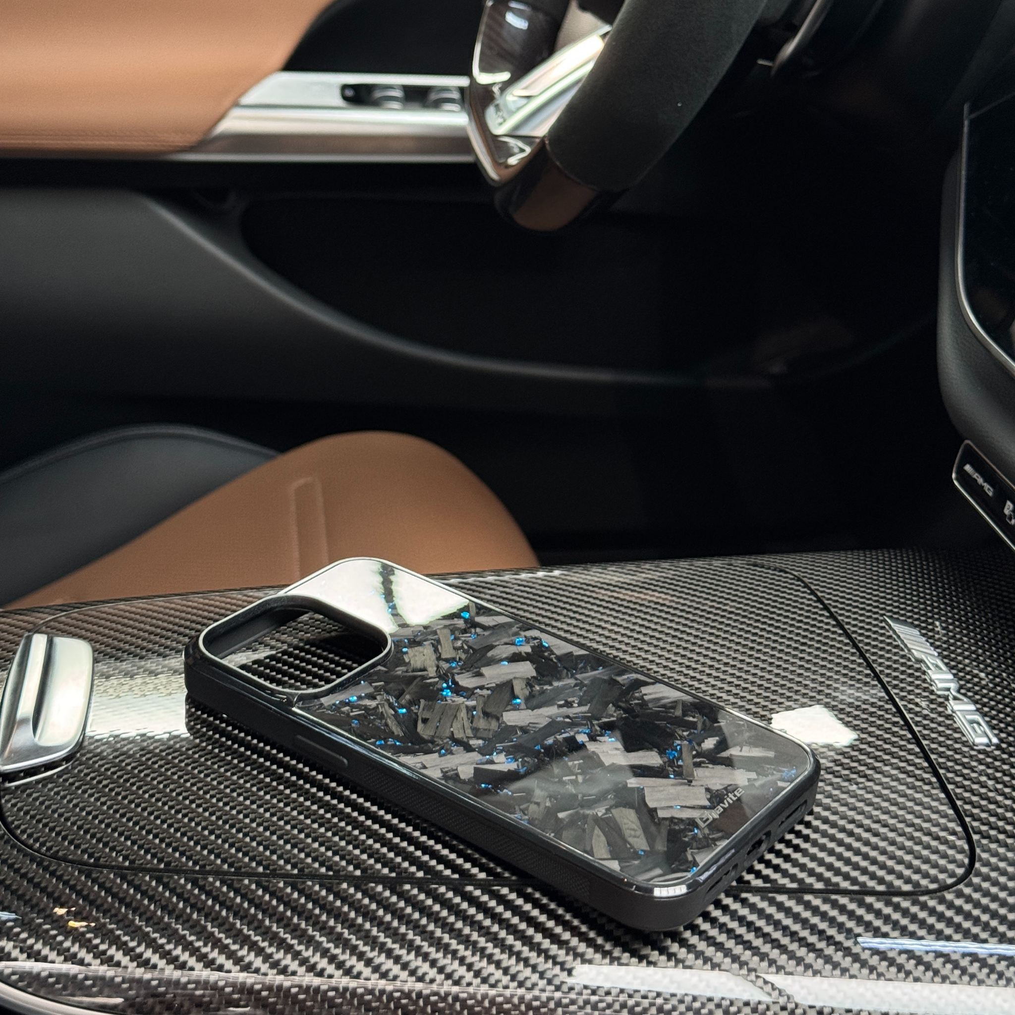 Forged Carbon Case with Blue Flakes for iPhone