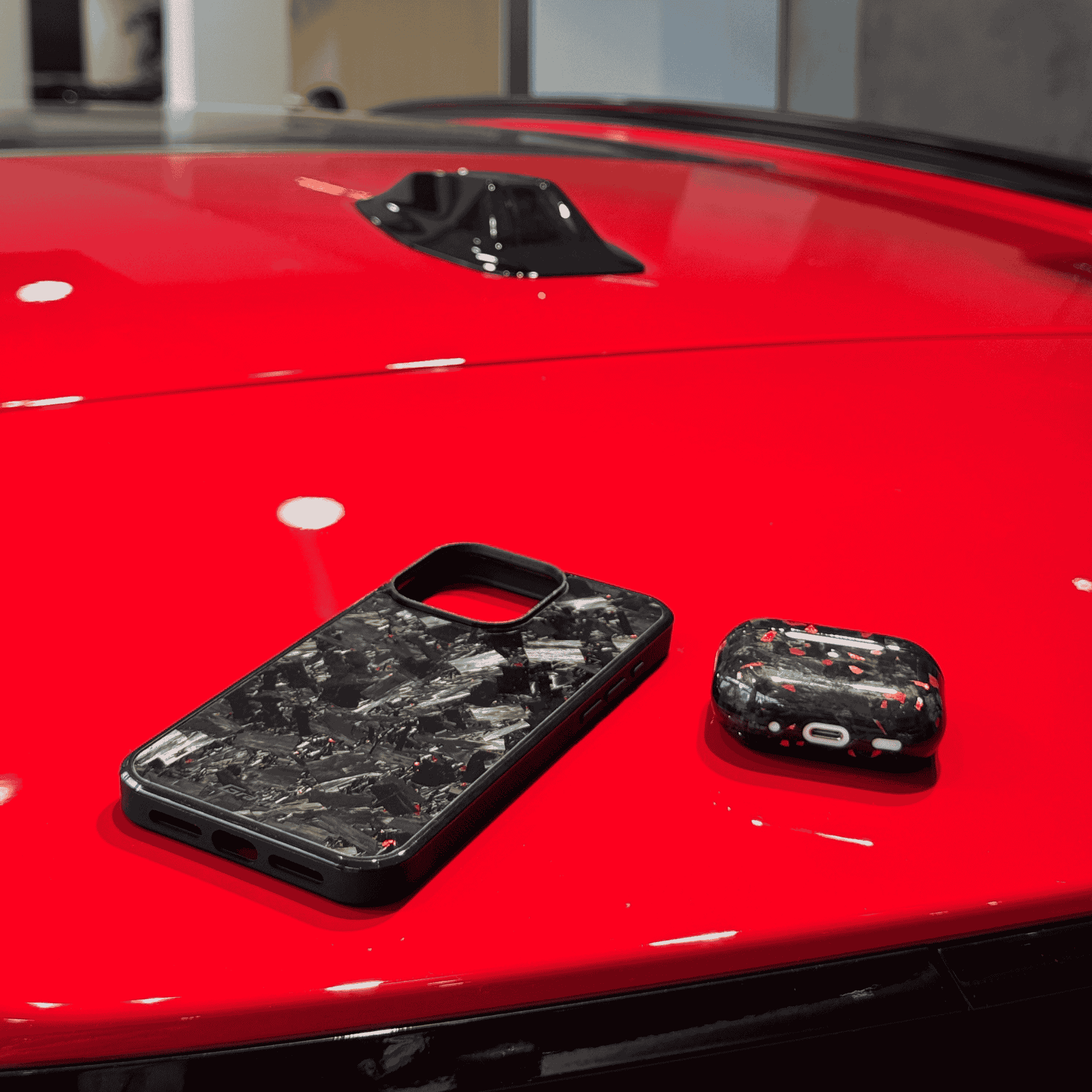 Forged Carbon Case with Red Flakes for iPhone