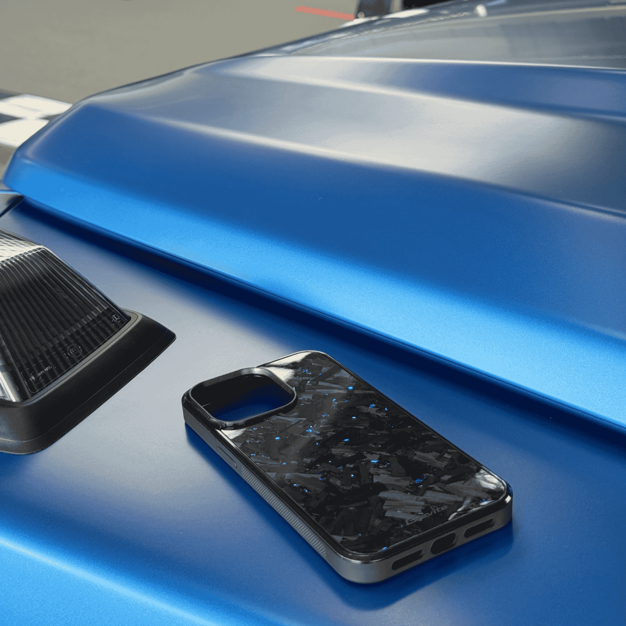 Forged Carbon Case with Blue Flakes for iPhone